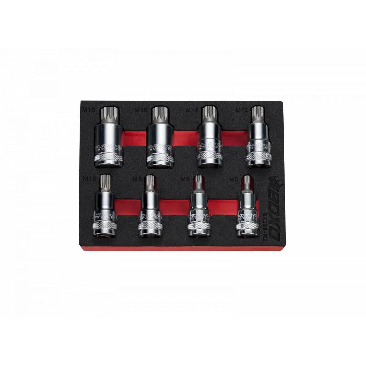 Boxo 8-Piece 1/2" Drive Standard Length Spline Bit Socket Set | 1/9th EVA Foam