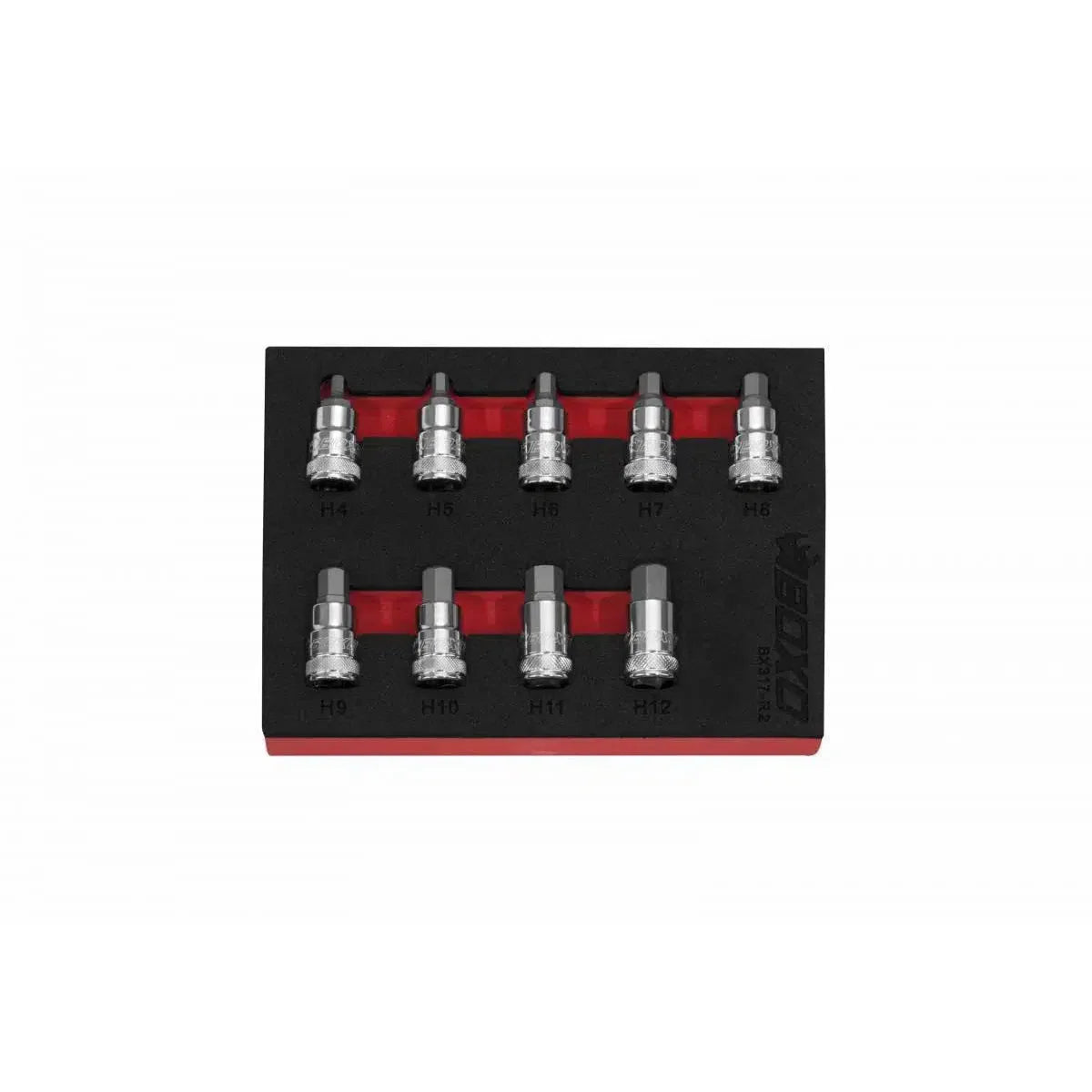 Boxo 9-Piece 3/8" Drive Super Stubby Hex Bit Socket Set | 1/9th EVA Foam