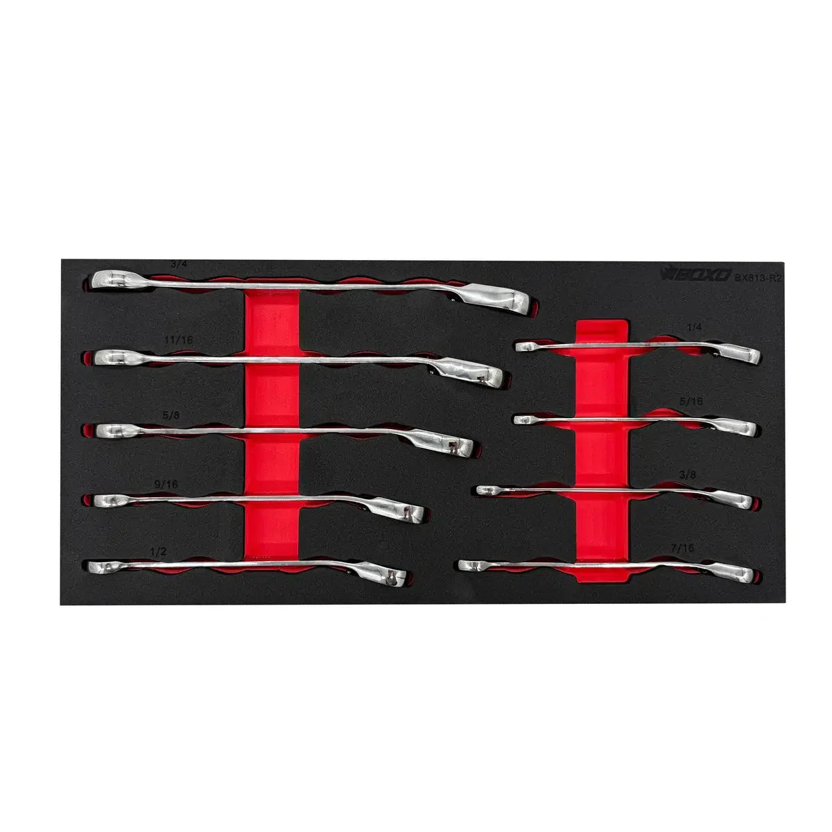 Boxo 9-Piece SAE Reversible Ratcheting Wrench Set | 1/3rd EVA Foam