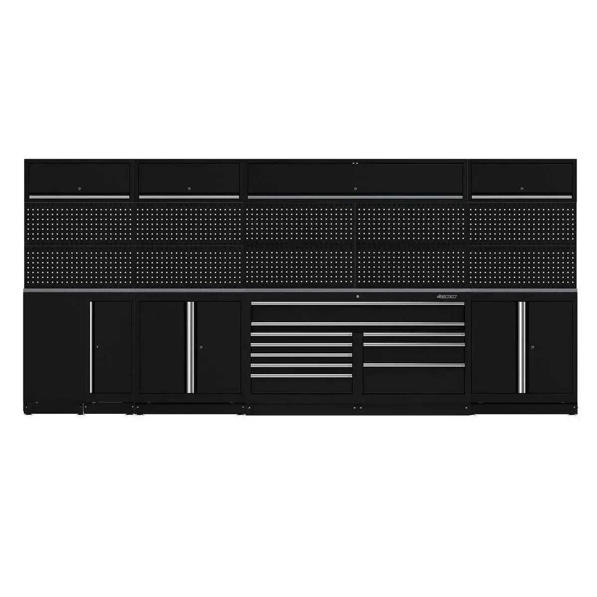 Boxo OSM Pro Series | 170" 17-Piece L-Shaped Professional Organized Storage Modules Build Out | 10-Drawers, 8-Cabinets
