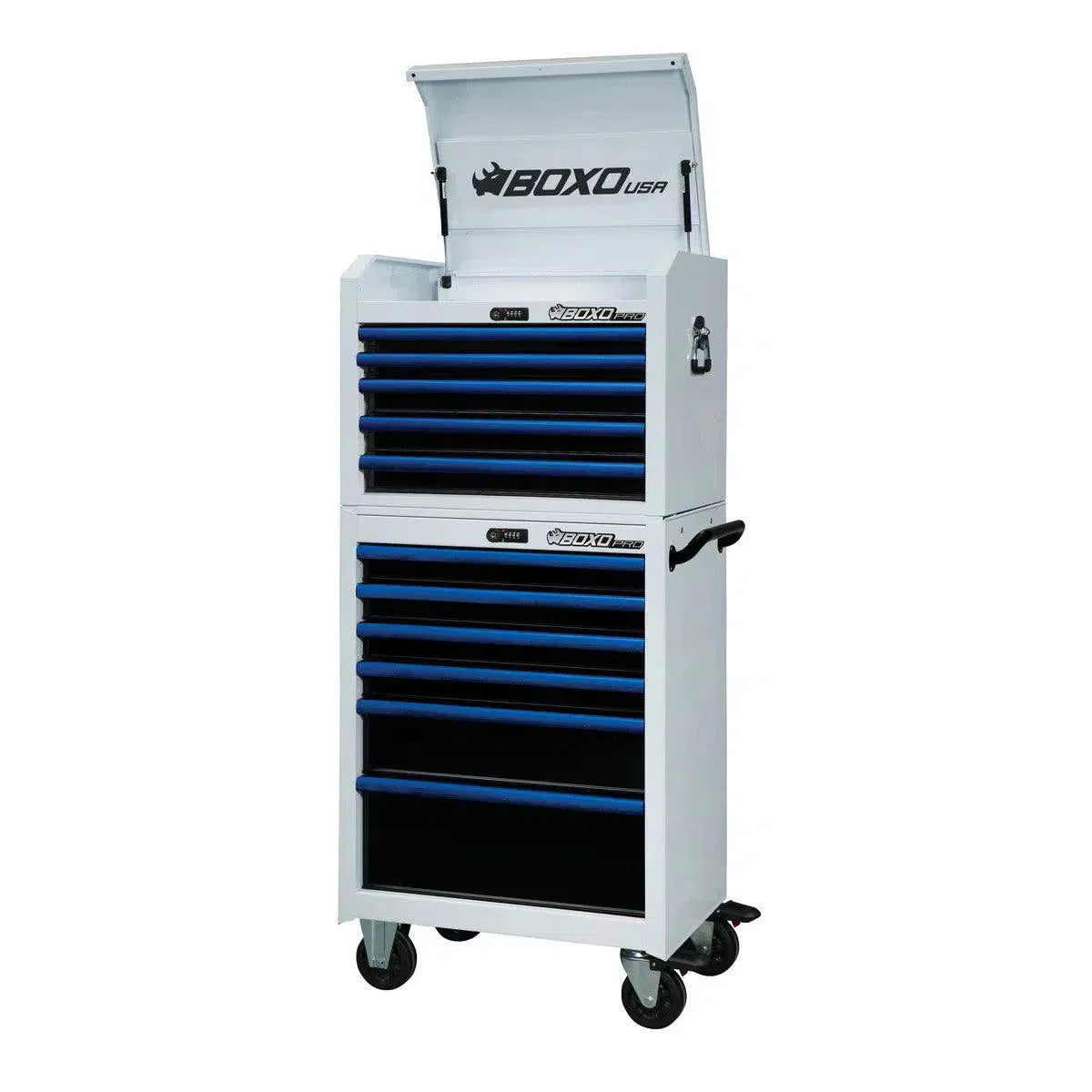 Boxo Pro Series | 26" 11-Drawer Rolling Tool Box | White and Blue