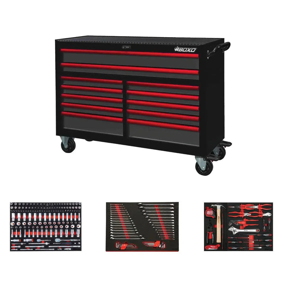 Boxo Pro Series | 53" 12-Drawer Rolling Tool Box with Master Tool Set