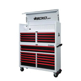 Boxo Pro Series | 53" 20-Drawer Rolling Tool Box | White and Red