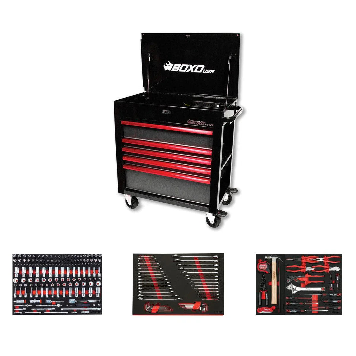 Boxo Pro Series | Loaded 35" 5-Drawer Flip-Top Service Cart Tool Box