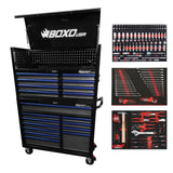 Boxo Pro Series | Loaded 45" 19-Drawer Rolling Tool Box | Black and Blue