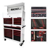 Boxo Pro Series | Loaded 45" 19-Drawer Rolling Tool Box | White and Red