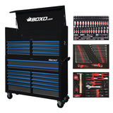 Boxo Pro Series | Loaded 53" 20-Drawer Rolling Tool Box | Black and Blue