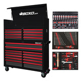 Boxo Pro Series | Loaded 53" 20-Drawer Rolling Tool Box | Black and Red