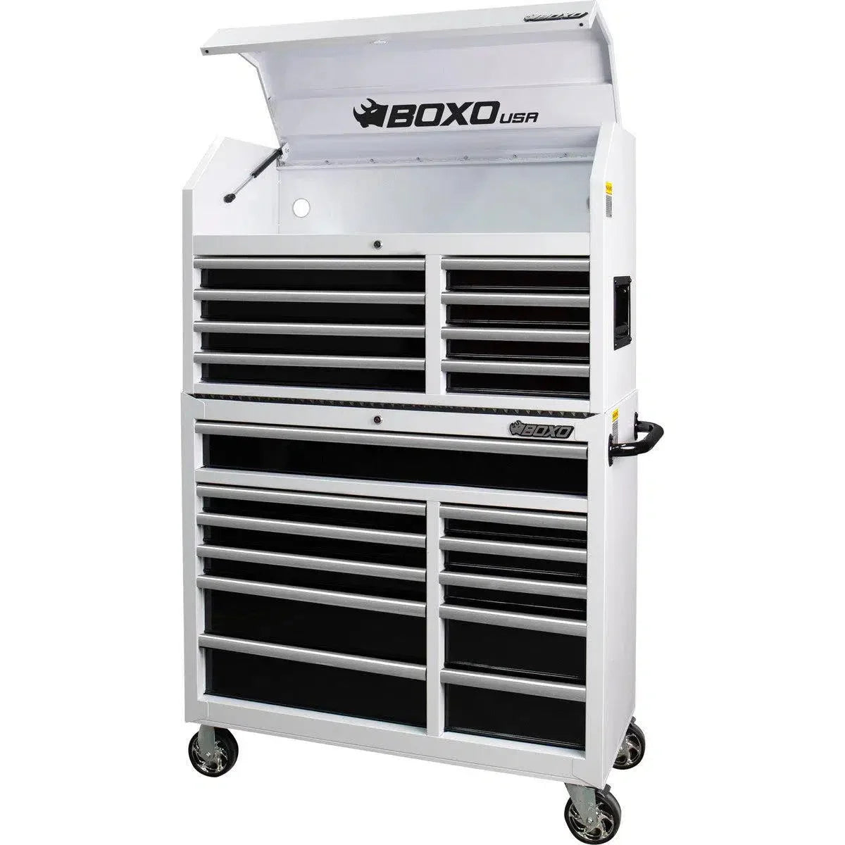 Boxo Tech Series | Loaded 41" 19-Drawer Rolling Tool Box | White