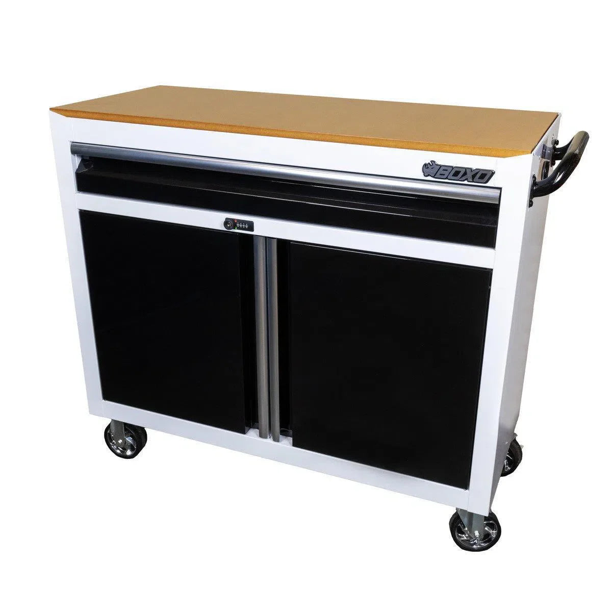 Boxo Tech Series | 45" Rolling Display Cabinet with MDF Top | White