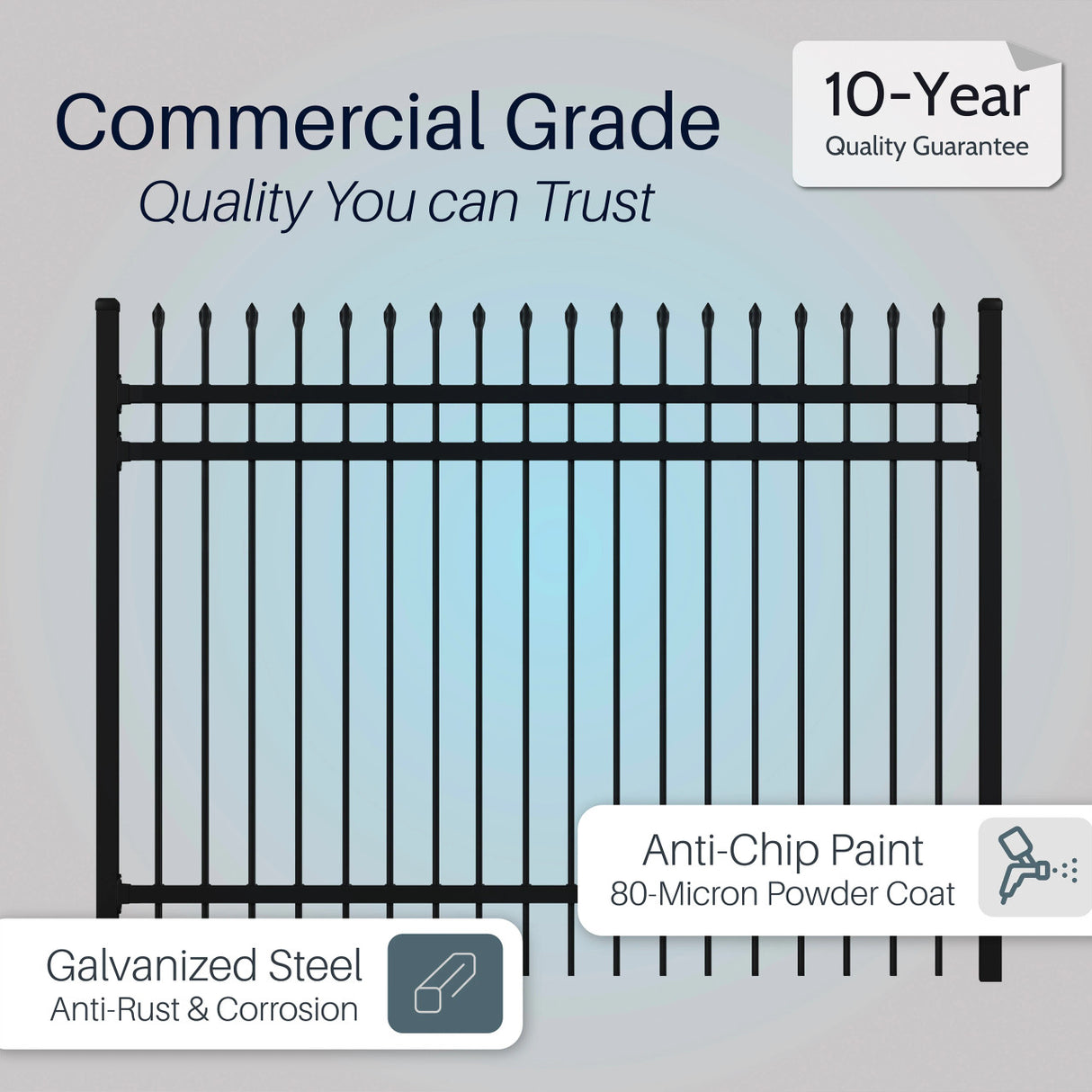 Aleko Commercial Grade Steel Fence Kit – Brussels Style – 8 Panels (8x6 ft.)