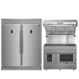 FORNO Appliance Package - 48 Inch Gas Range, Wall Mount Range Hood, 60 Inch Refrigerator, FBDL-018-02US
