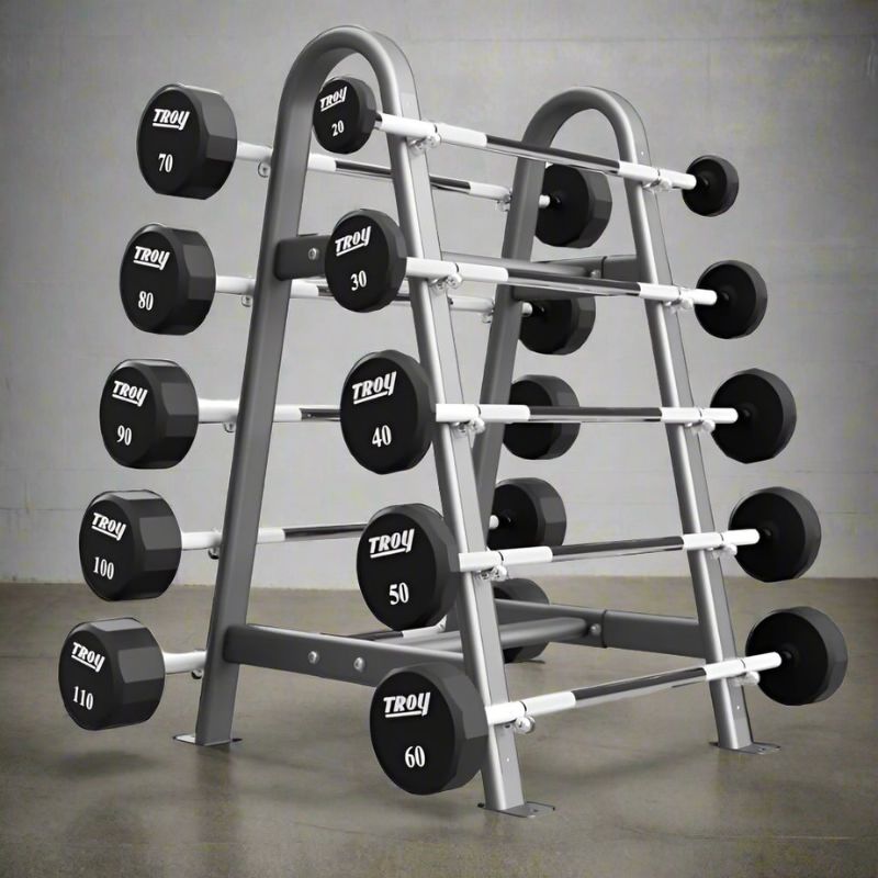 Troy COMMPAC-TSBU110 12-Sided Urethane Straight Barbell Set with Rack