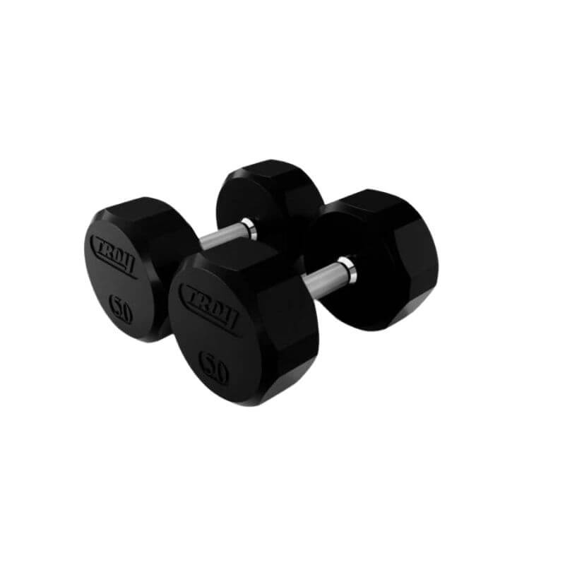 TROY COMMPAC-TSDR100  5-100lb Rubber Encased 12-Sided Dumbbell Set with Saddle Racks