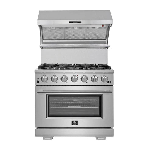 FORNO Capriasca 36" 5.36 cu. ft. Gas Range with 6 Italian Burners in Stainless Steel, FFSGS6260-36