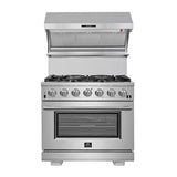 FORNO Capriasca 36" 5.36 cu. ft. Gas Range with 6 Italian Burners in Stainless Steel, FFSGS6260-36