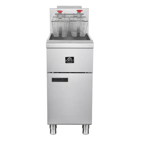 Forno Commerciale Natural Gas Deep Fryer, 3 Burners 90,000 BTU, 40 lbs, Millivolt Control