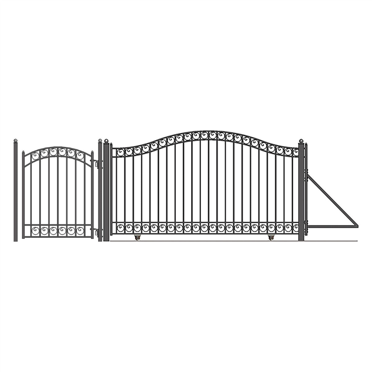 Aleko Steel Sliding Driveway Gate - 12 ft with Pedestrian Gate - 5 ft - DUBLIN Style
