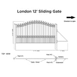 Aleko Steel Sliding Driveway Gate - LONDON Style - 12 x 6 Feet