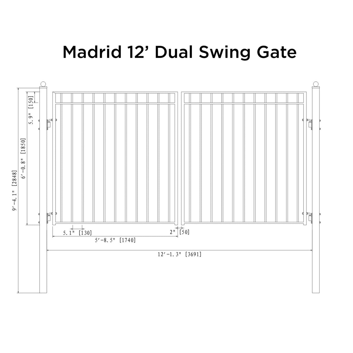 Aleko Steel Dual Swing Driveway Gate - MADRID Style - 12 x 6 Feet