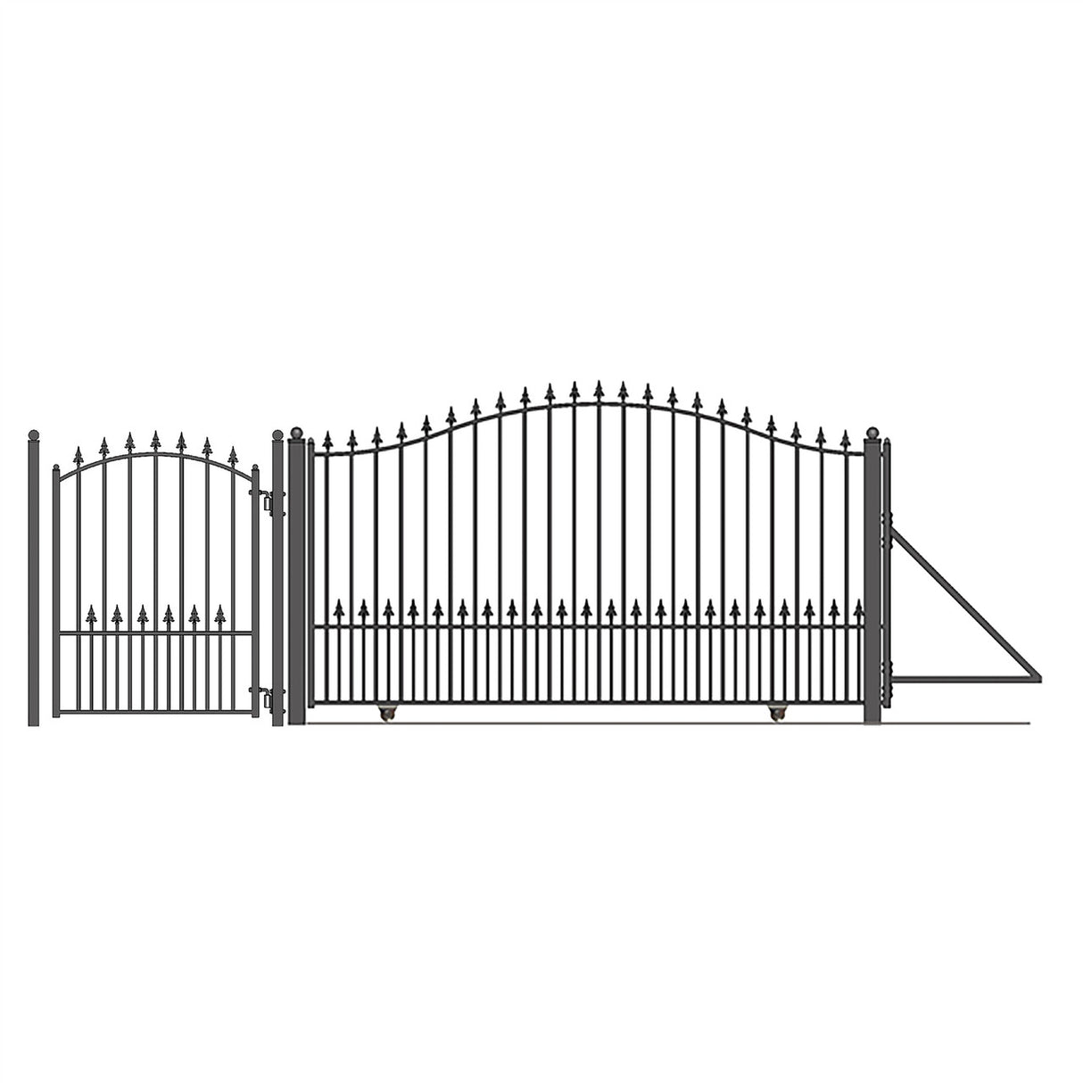 Aleko Steel Sliding Driveway Gate - 12 ft with Pedestrian Gate - 5 ft - MUNICH Style