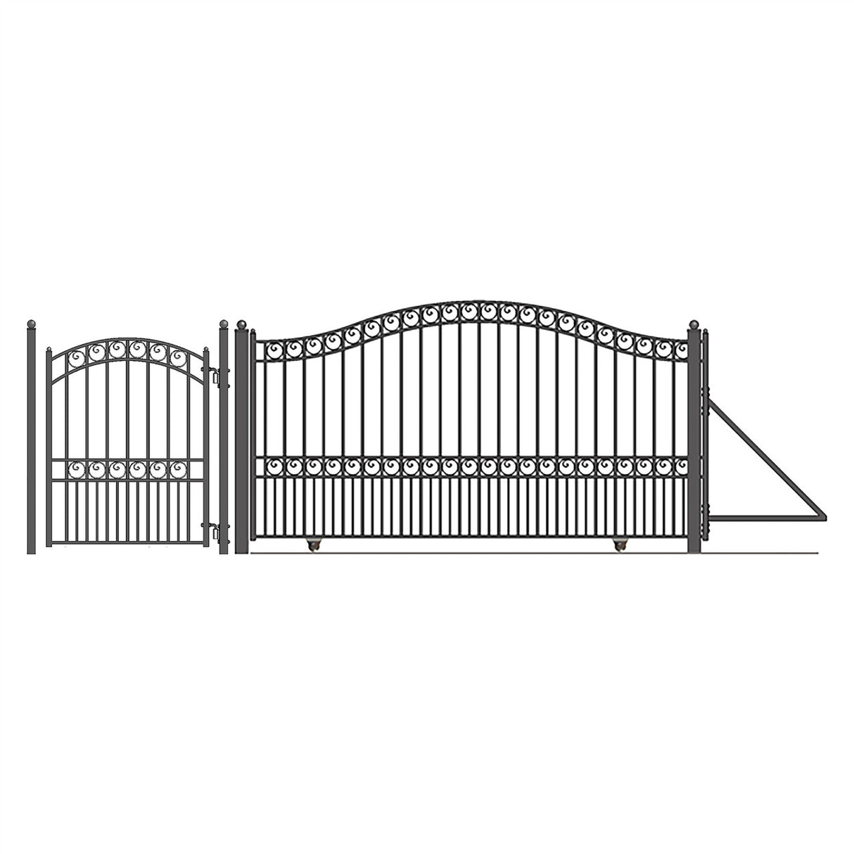 Aleko Steel Sliding Driveway Gate - 12 ft with Pedestrian Gate - 5 ft - PARIS Style