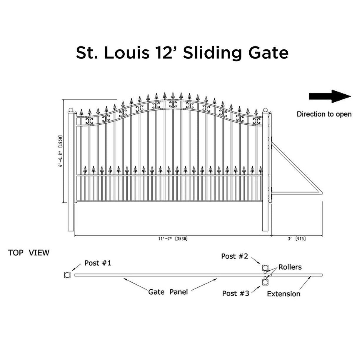 Aleko Steel Sliding Driveway Gate - ST.LOUIS Style - 12 x 6 Feet