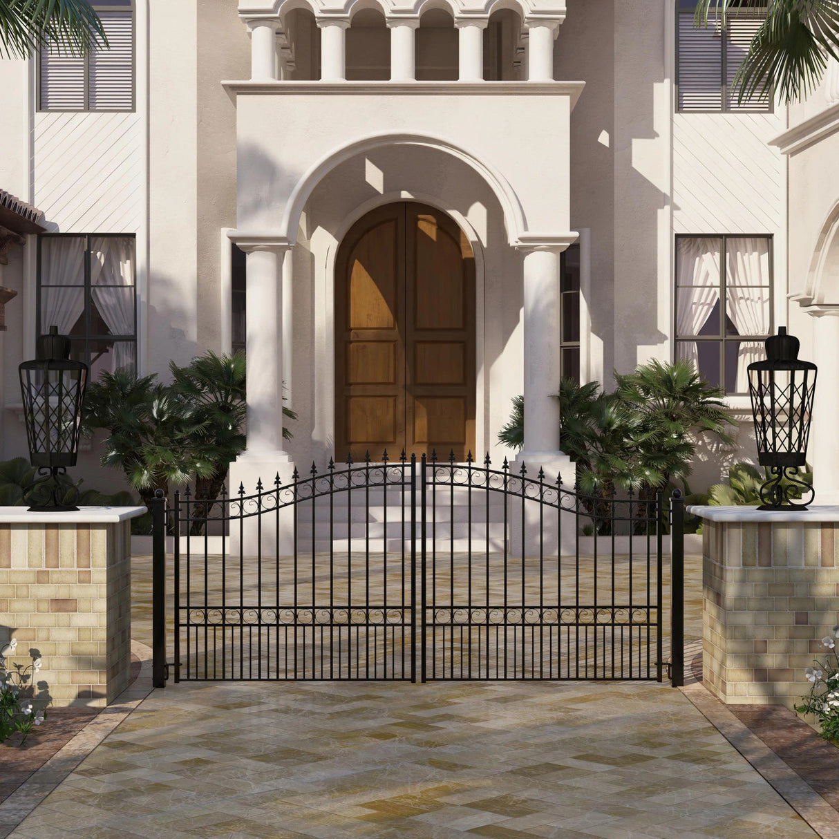 Aleko Steel Dual Swing Driveway Gate - LONDON Style - 14 x 6 Feet