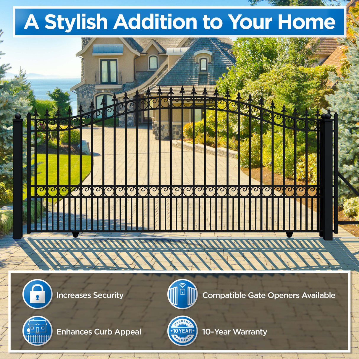 Aleko Steel Sliding Driveway Gate - LONDON Style - 14 x 6 Feet