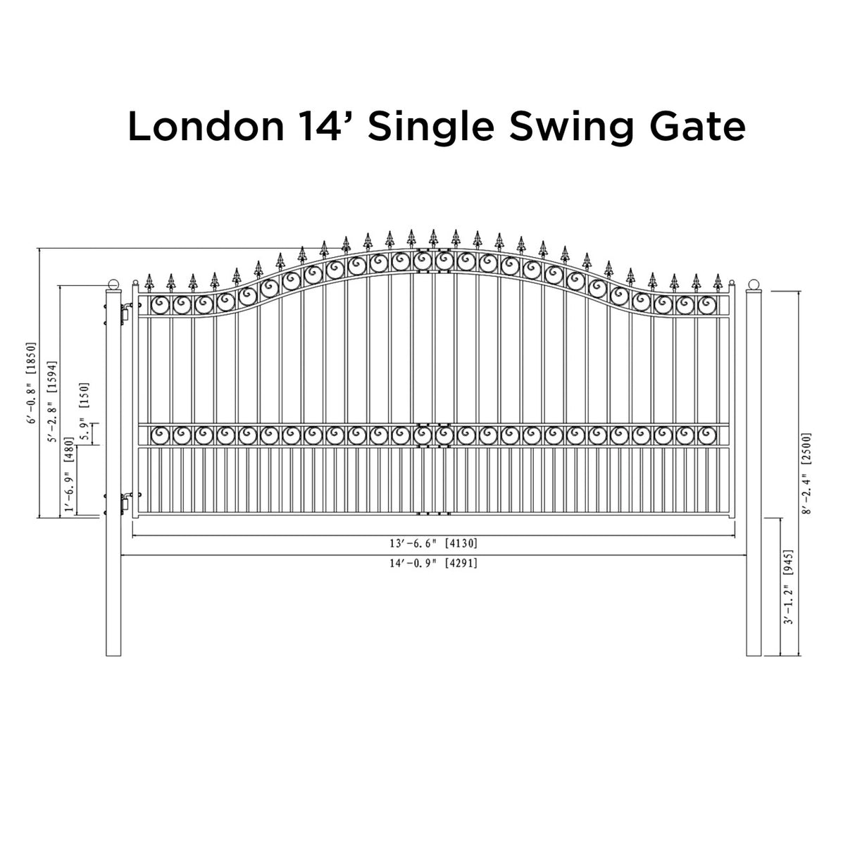 Aleko Steel Single Swing Driveway Gate - LONDON Style - 14 x 6 Feet