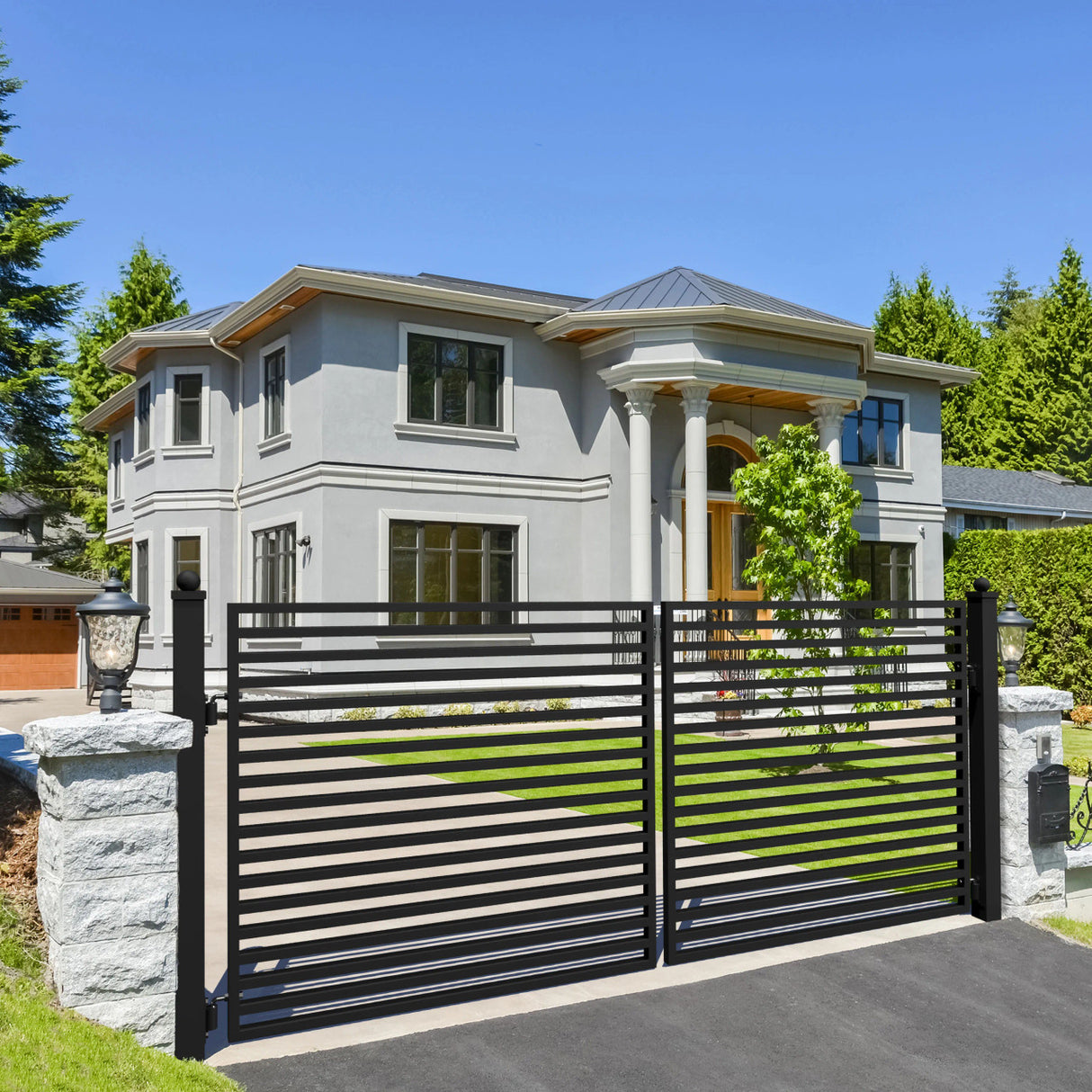 Aleko Steel Dual Swing Driveway Gate - MILAN Style - 14 x 6 Feet