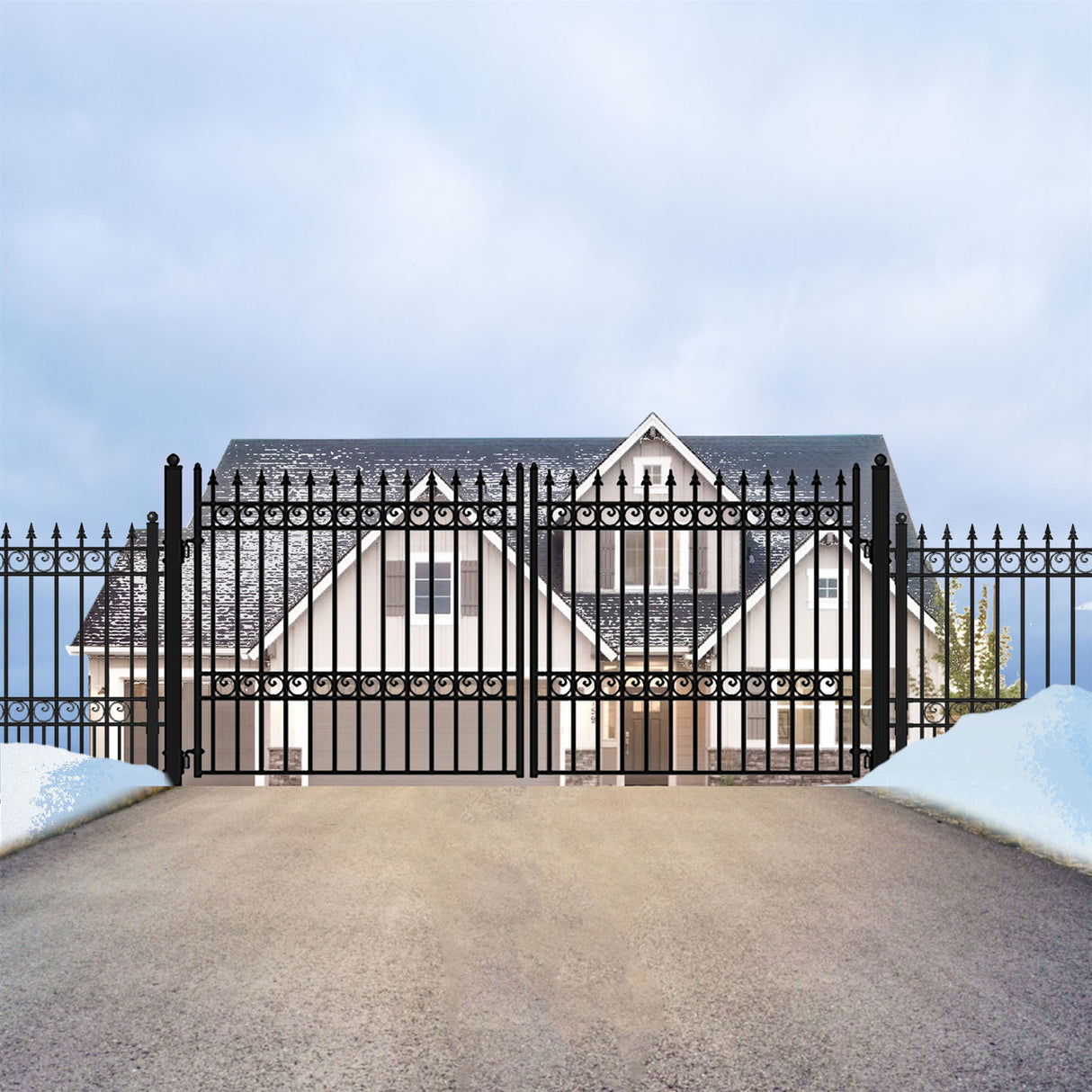 Aleko Steel Dual Swing Driveway Gate - OSLO Style - 14 x 6 Feet