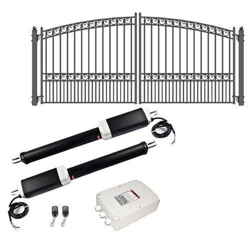 Aleko Steel Dual Swing Driveway Gate and Gate Operator Bundle - PARIS Style with GG1300 AC/DC - 14 x 6 Feet