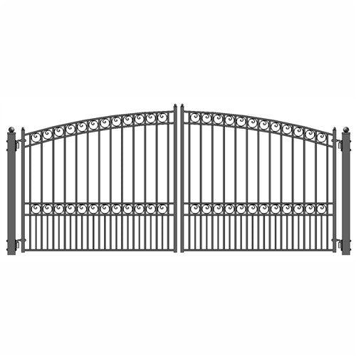 Aleko Steel Dual Swing Driveway Gate and Gate Operator Bundle - PARIS Style with GG1300 AC/DC - 14 x 6 Feet