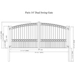 Aleko Steel Dual Swing Driveway Gate - PARIS Style - 14 x 6 Feet