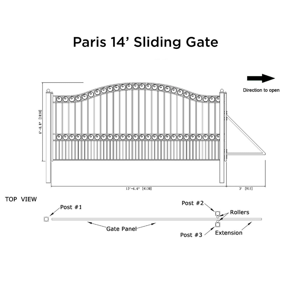 Aleko Steel Sliding Driveway Gate - PARIS Style - 14 x 6 Feet