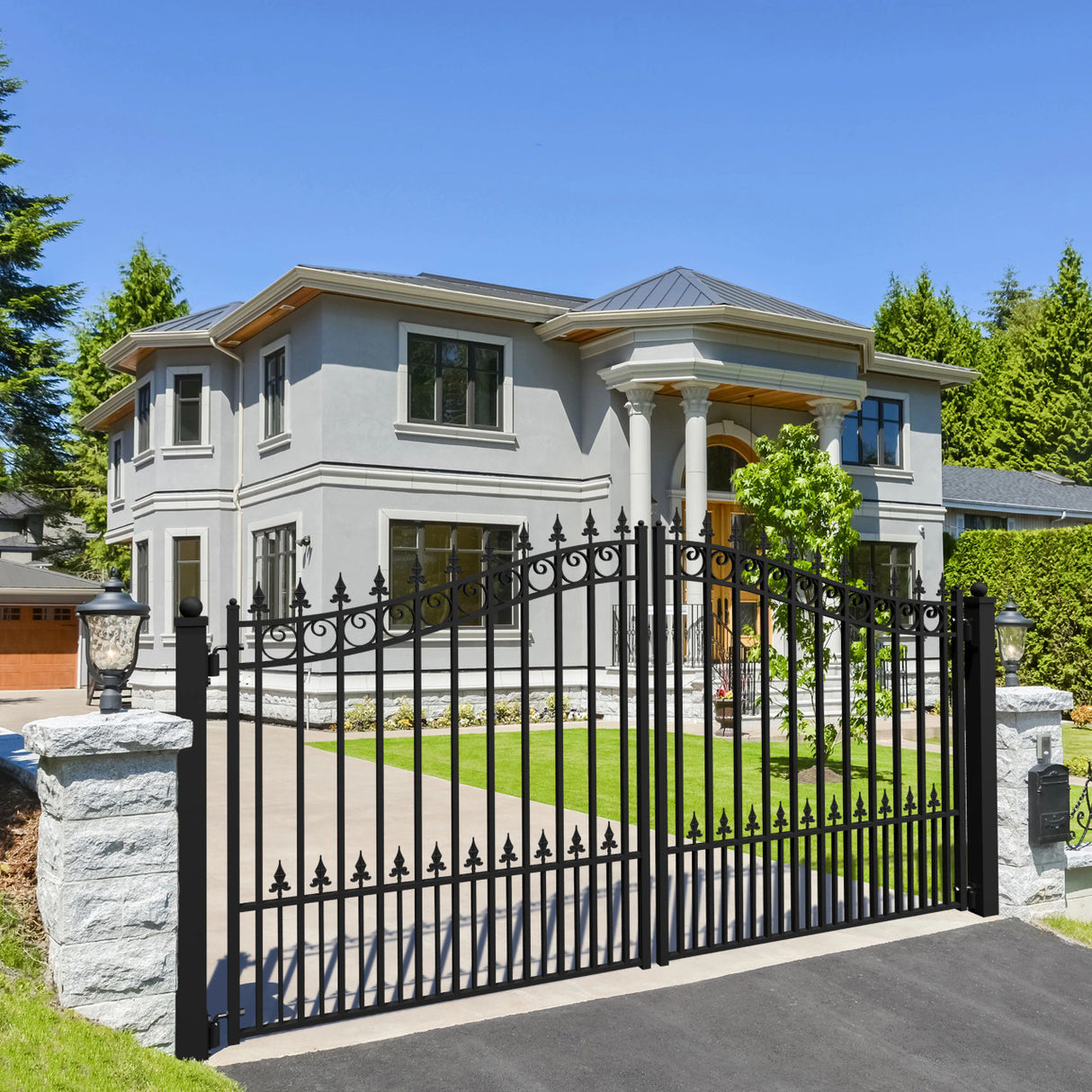 Aleko Steel Dual Swing Driveway Gate - PRAGUE Style - 14 x 6 Feet