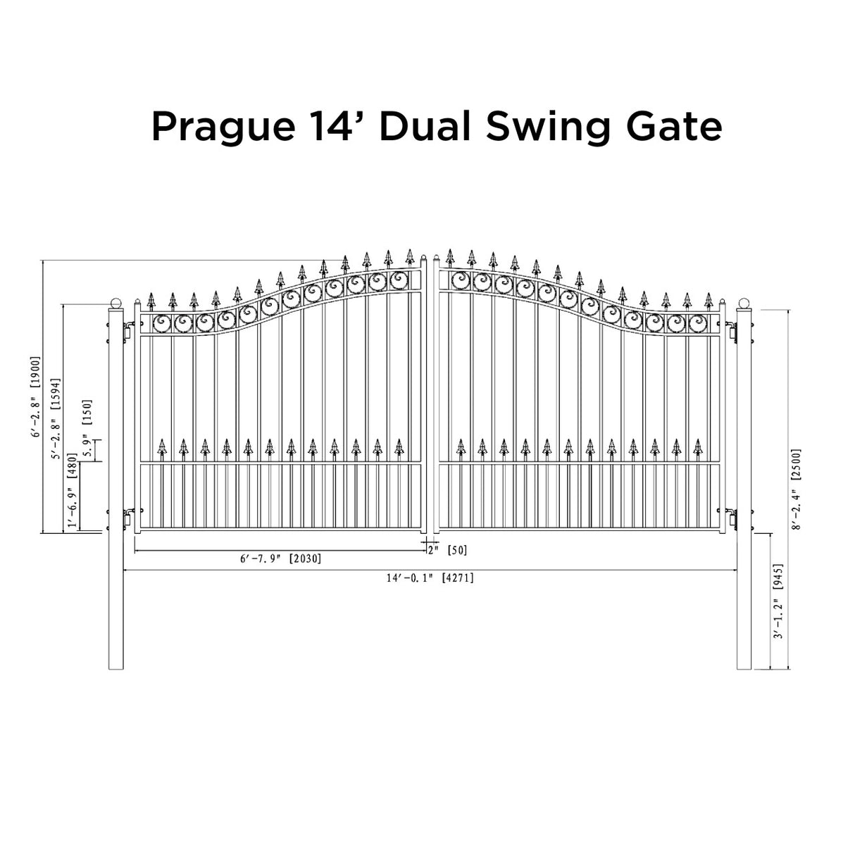 Aleko Steel Dual Swing Driveway Gate - PRAGUE Style - 14 x 6 Feet
