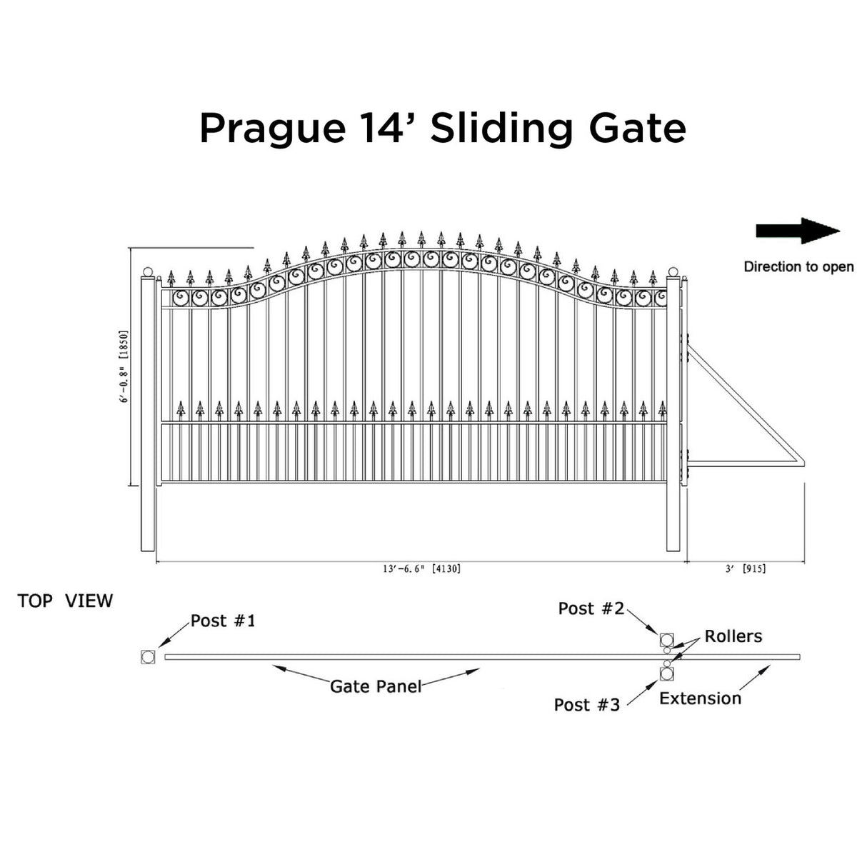 Aleko Steel Sliding Driveway Gate - PRAGUE Style - 14 x 6 Feet