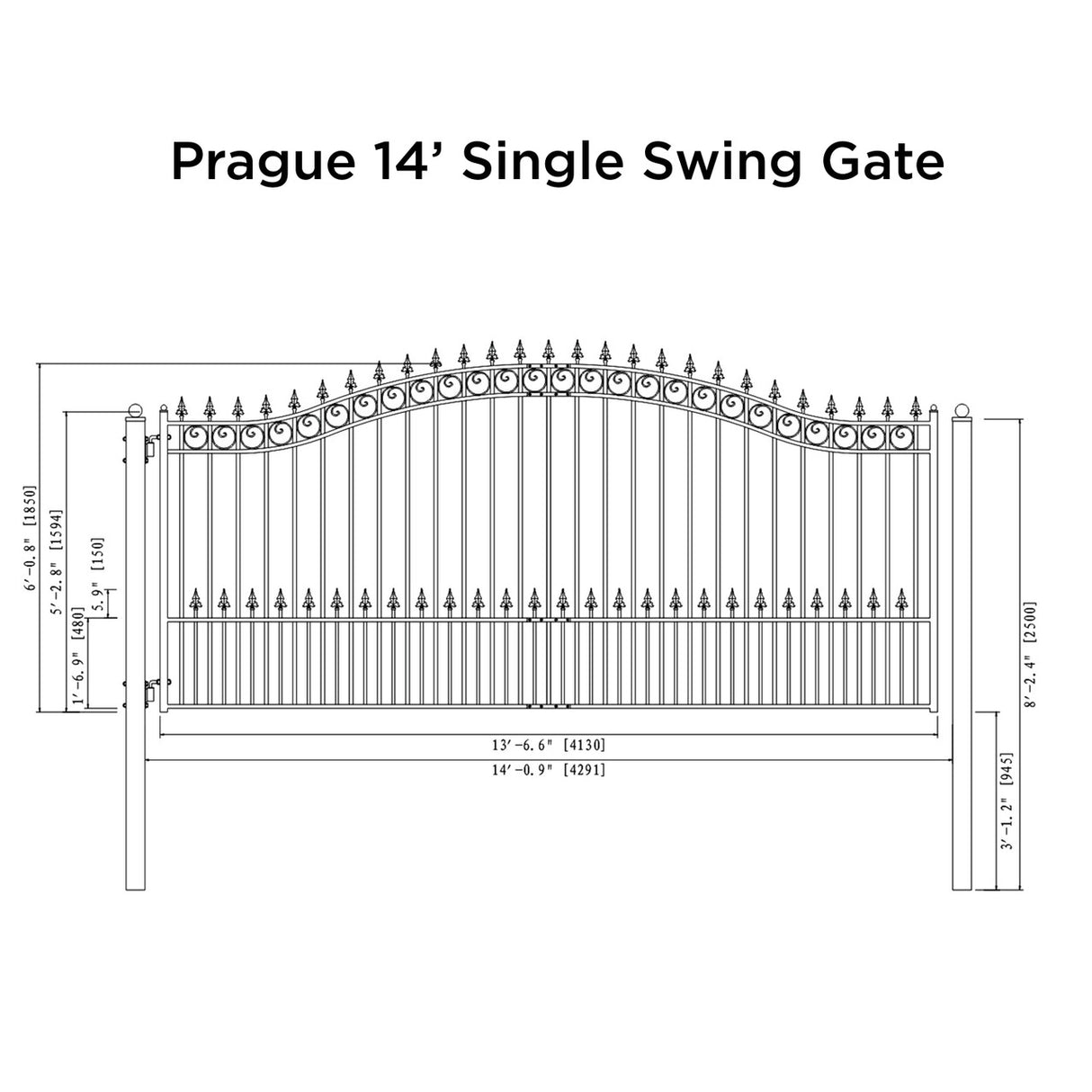 Aleko Steel Single Swing Driveway Gate - PRAGUE Style - 14 x 6 Feet
