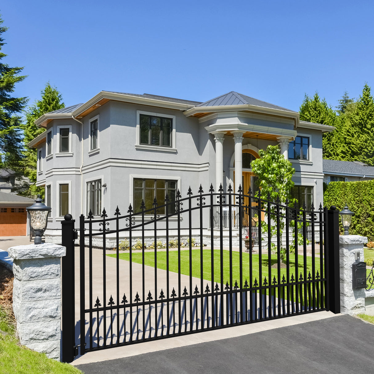 Aleko Steel Single Swing Driveway Gate - ST.LOUIS Style - 14 x 6 Feet