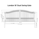 Aleko Steel Dual Swing Driveway Gate - LONDON Style - 16 x 6 Feet