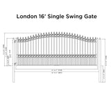 Aleko Steel Single Swing Driveway Gate - LONDON Style - 16 x 6 Feet