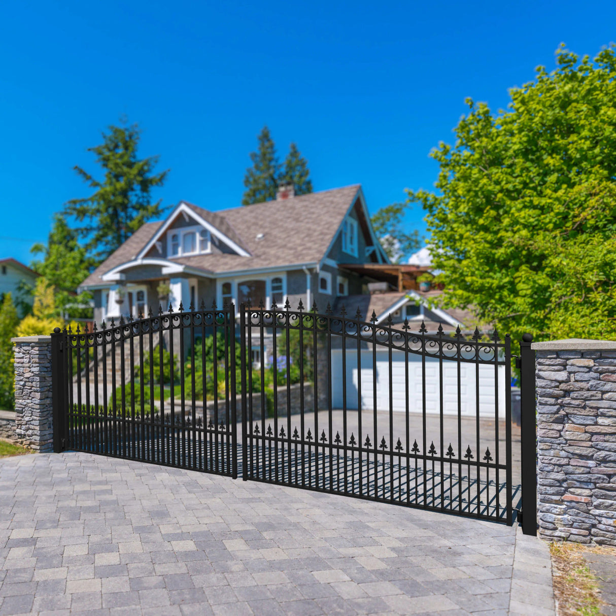 Aleko Steel Dual Swing Driveway Gate - PRAGUE Style - 16 x 6 Feet
