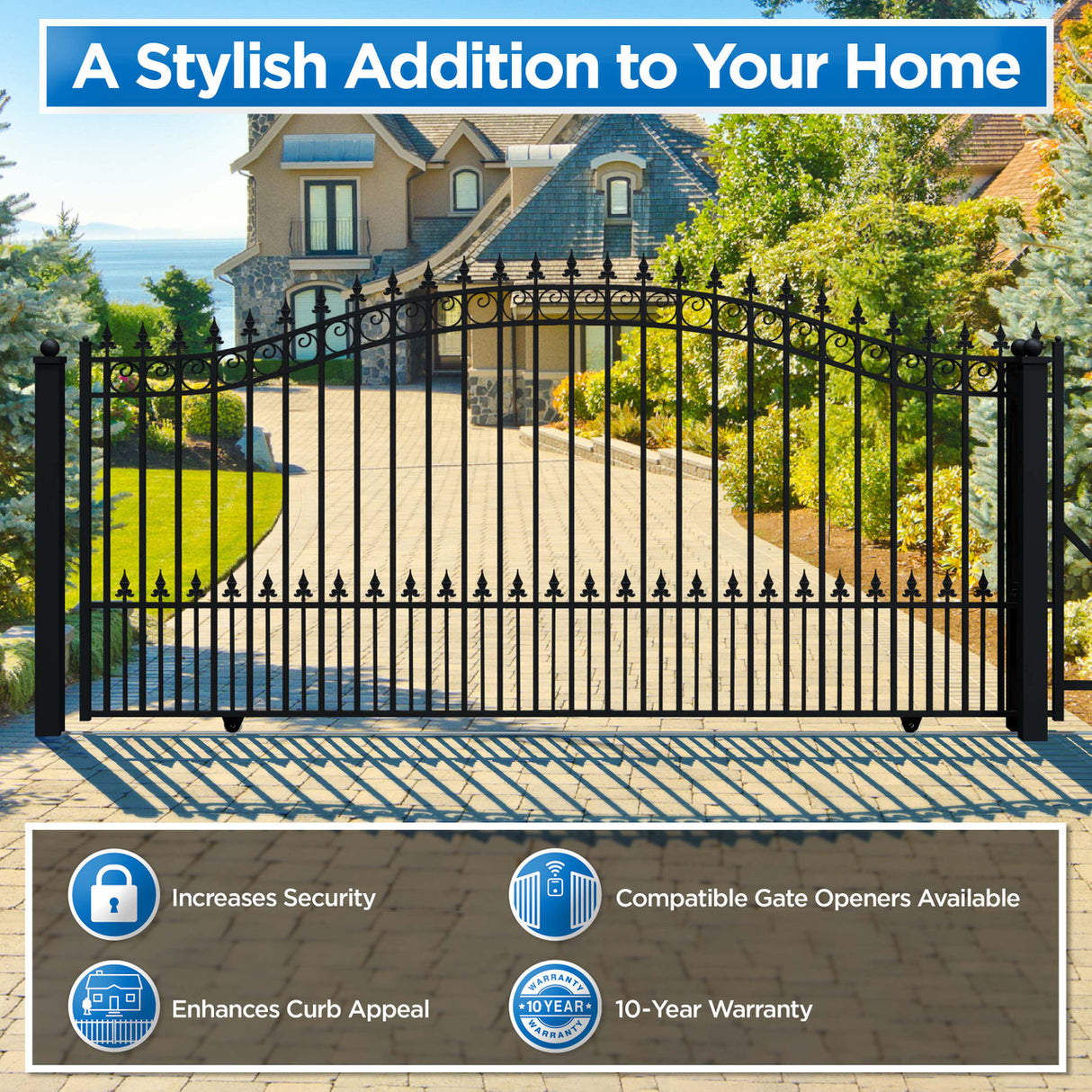 Aleko Steel Sliding Driveway Gate - PRAGUE Style - 16 x 6 Feet