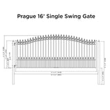 Aleko Steel Single Swing Driveway Gate - PRAGUE Style - 16 x 6 Feet
