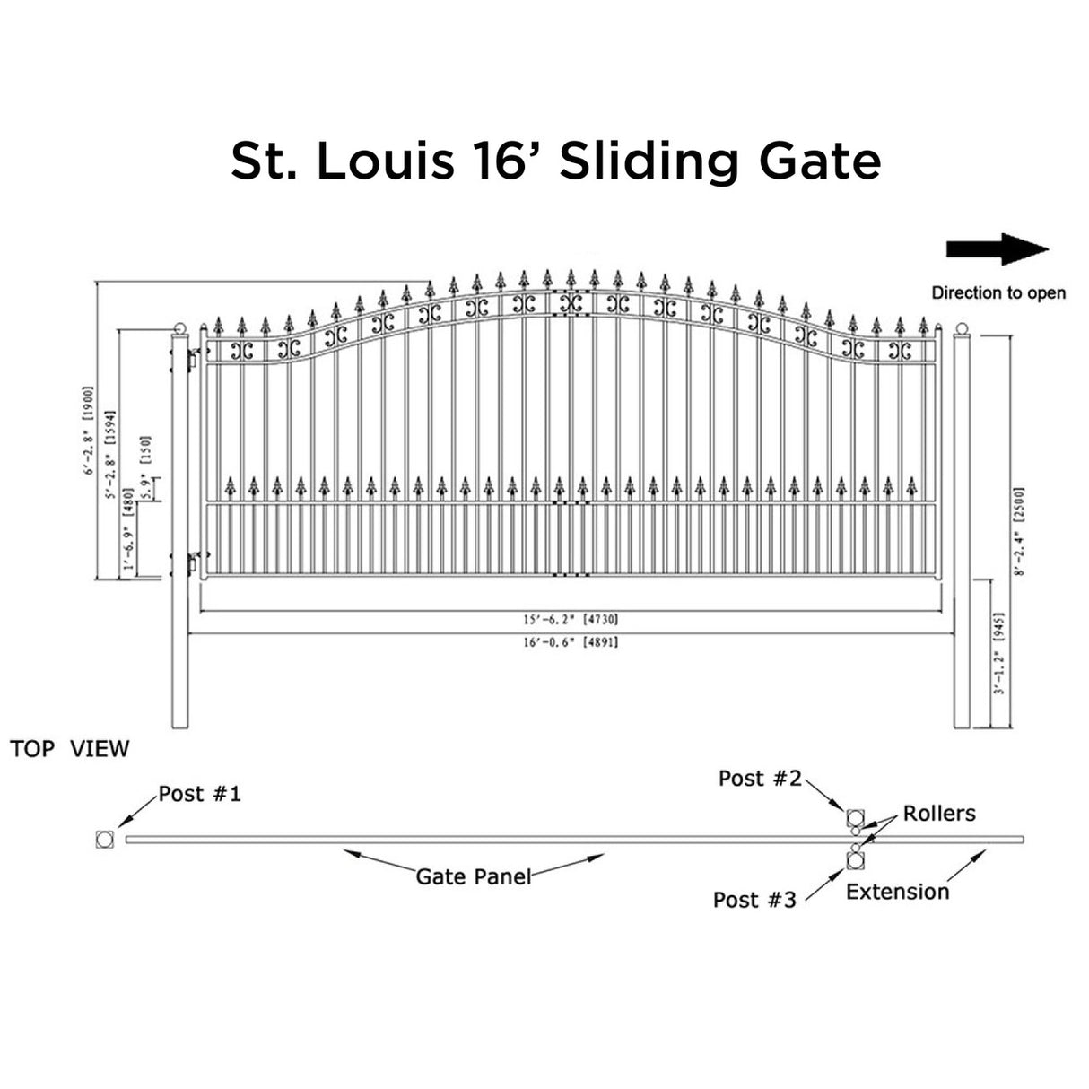 Aleko Steel Sliding Driveway Gate - ST.LOUIS Style - 16 x 6 Feet