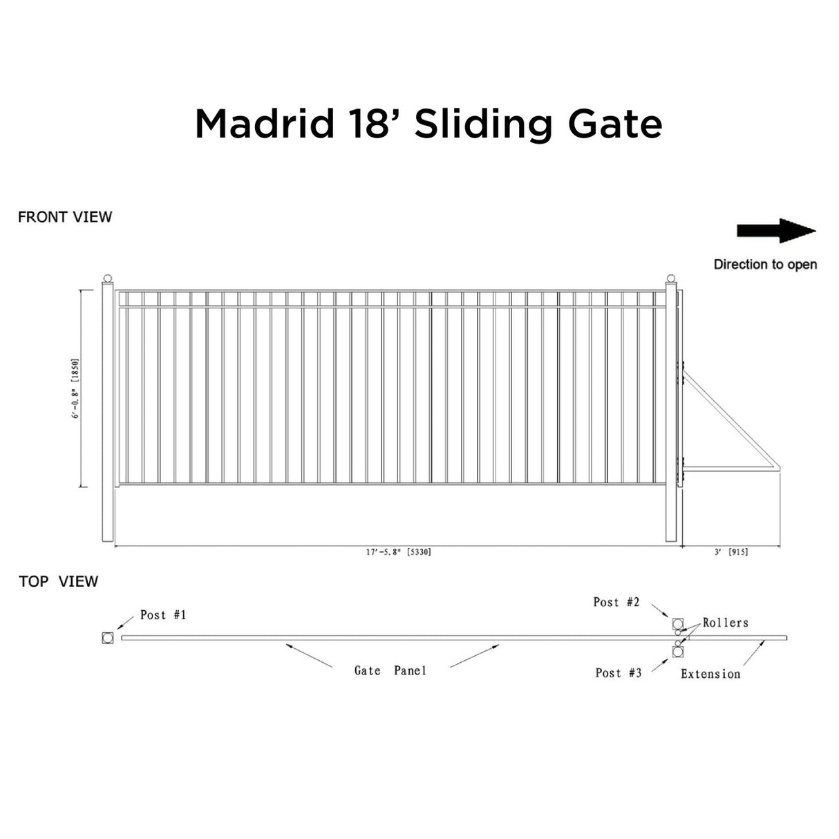 Aleko Steel Sliding Driveway Gate - MADRID Style - 18 x 6 Feet