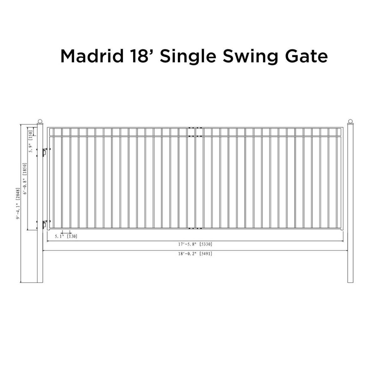 Aleko Steel Single Swing Driveway Gate - MADRID Style - 18 x 6 Feet