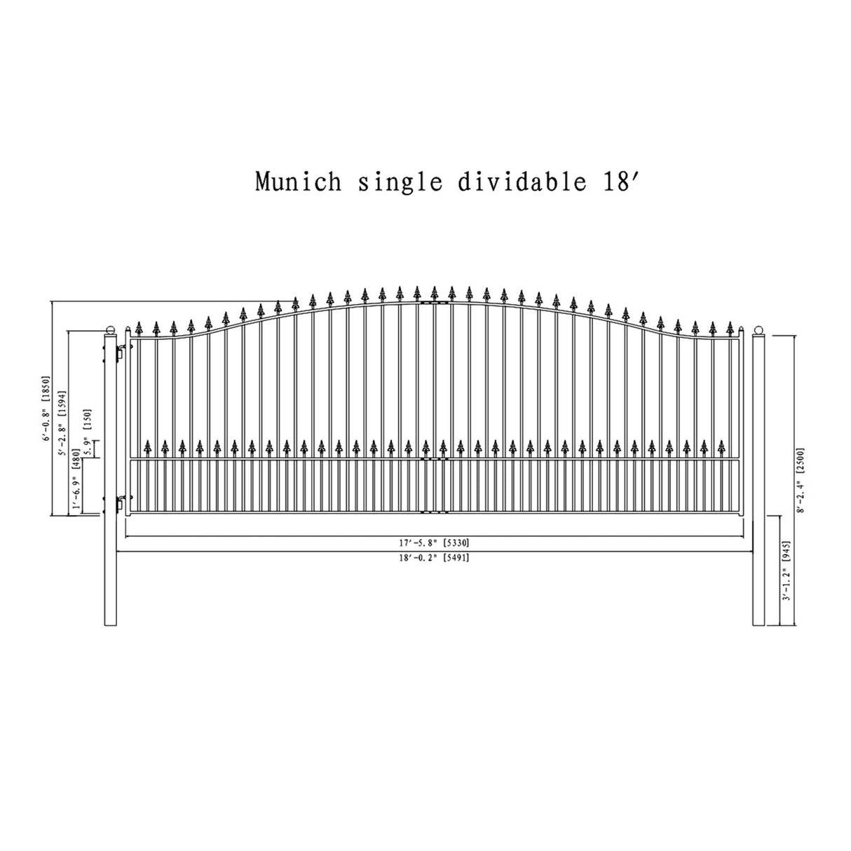 Aleko Steel Single Swing Driveway Gate - MUNICH Style - 18 x 6 Feet